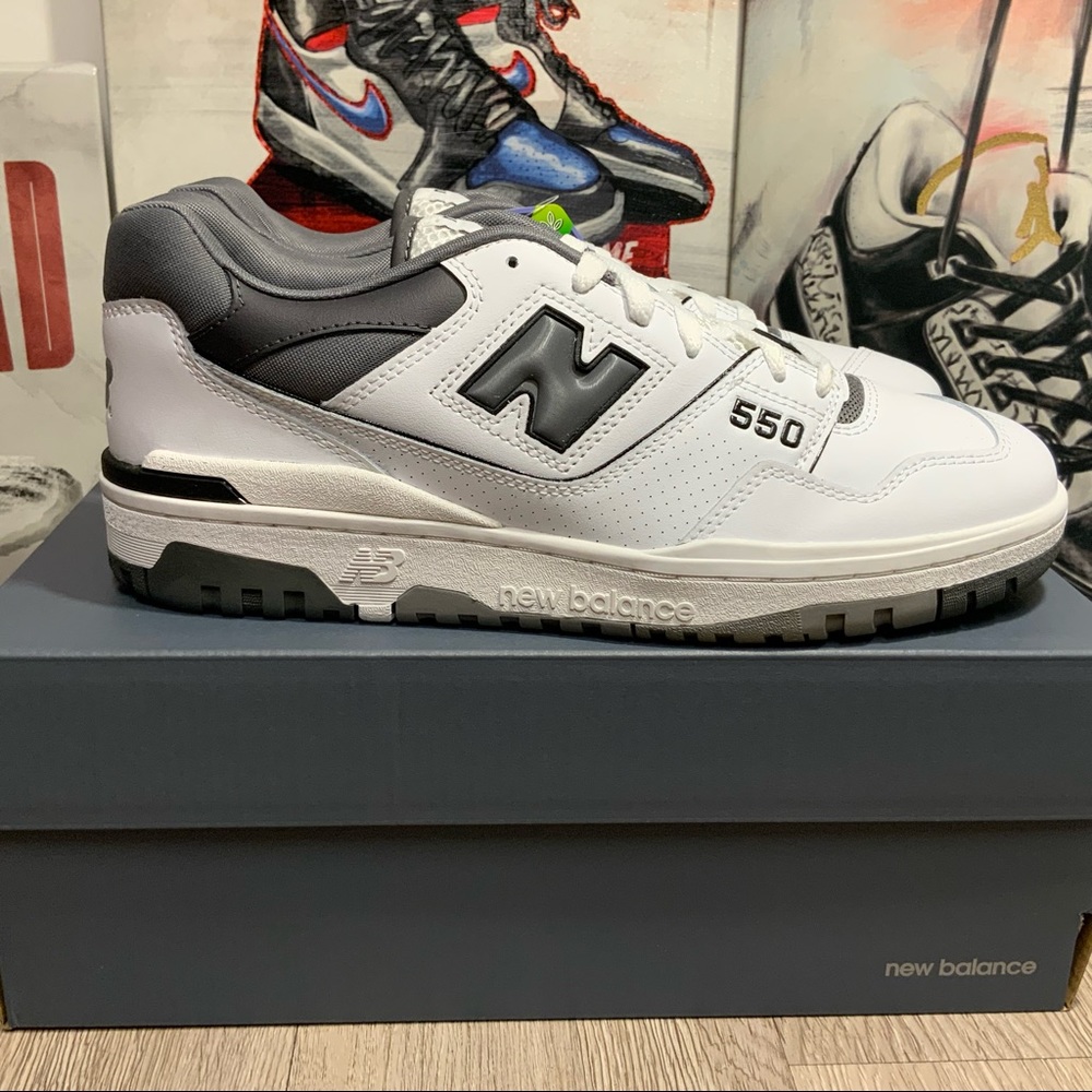 New Balance 550 White Castlerock Gray (BB550WTG) Mens Size 10.5